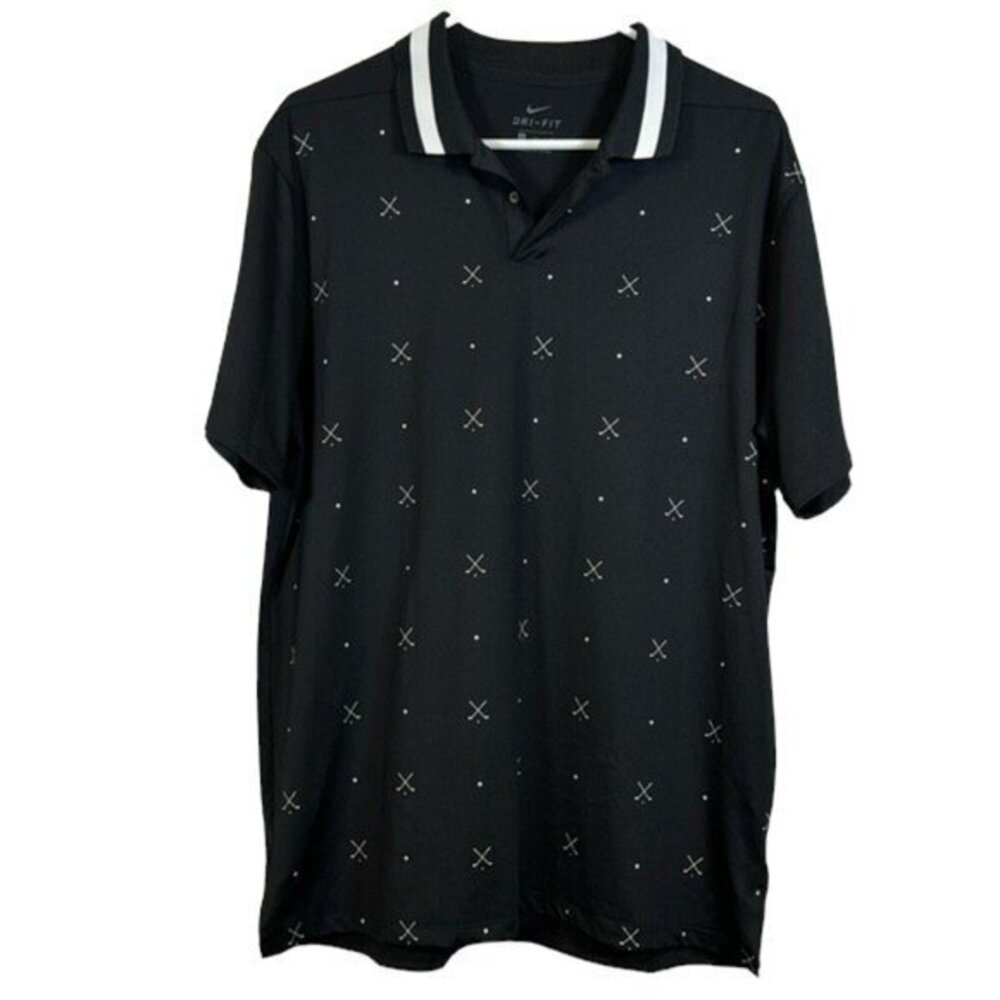 Nike Dri-Fit Vapor Printed Golf Polo Black Golf Clubs/Balls Shirt Large #7274